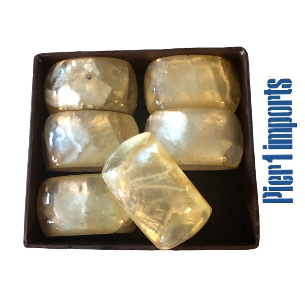 Pier 1 Oval Gold Abalone Napkin Rings (6) In Original Box - NWOT